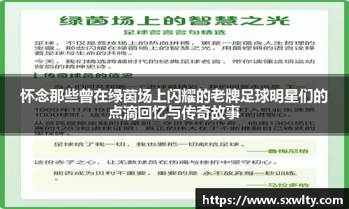 怀念那些曾在绿茵场上闪耀的老牌足球明星们的点滴回忆与传奇故事